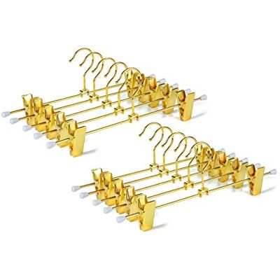Amber Home Shiny Gold 12 Inch Metal Pants Hanger 10 Pack, Sturdy for Slacks Skirts Trousers with 2 Adjustable Clips and Swivel Hook 12 Inch (10 Pack) Amber Home Shiny Gold 12 Inch Metal Pants Hanger 10 Pack, Sturdy for Slacks Skirts Trousers with 2 Adjustable Clips and Swivel Hook 12 Inch (10 Pack)