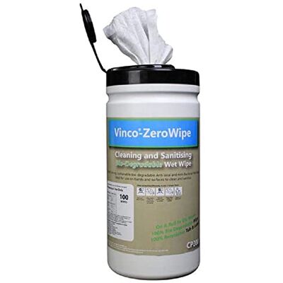 Vinco -ZEROWIPE BIO-DEGRADABLE WET WIPES 200X200MM TUB OF 100 Vinco -ZEROWIPE BIO-DEGRADABLE WET WIPES 200X200MM TUB OF 100