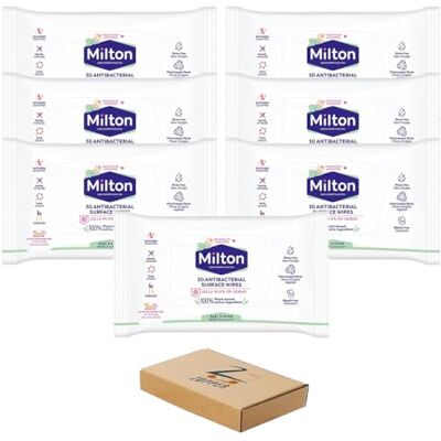 ZOPPER Milton Antibacterial Surface Wipes, 7 x 30 Wipes, Plant Based ZOPPER Milton Antibacterial Surface Wipes, 7 x 30 Wipes, Plant Based