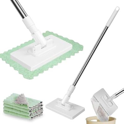 llikknve Disposables Dust Mop With 4 Reusable Cloths,Hands-Free Mini Mop with 360° Rotating Head,Cleaning Tools For Floor Bathroom Kitchen llikknve Disposables Dust Mop With 4 Reusable Cloths,Hands-Free Mini Mop with 360° Rotating Head,Cleaning Tools For Floor Bathroom Kitchen