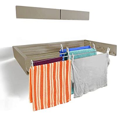 TCO ADVENTURES HANGHOVER Clothes Laundry Drying Rack an Elegant Wall-Mounted Hanger Folding Stainless Steel Collapsible Space Saver with 19.7 feet Drying Capacity (Crème) TCO ADVENTURES HANGHOVER Clothes Laundry Drying Rack an Elegant Wall-Mounted Hanger Folding Stainless Steel Collapsible Space Saver with 19.7 feet Drying Capacity (Crème)