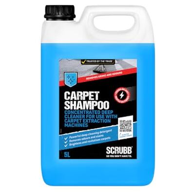 SCRUBB Carpet Shampoo, Deep Cleaning Detergent, Deodouriser and Stain Remover, Brightens Carpets, Rugs & Upholstery, 5Ltr SCRUBB Carpet Shampoo, Deep Cleaning Detergent, Deodouriser and Stain Remover, Brightens Carpets, Rugs & Upholstery, 5Ltr