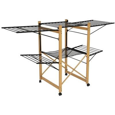KITCHEN MOVE Large Capacity Multifunctional Clothes Airer with Wheels 28 m USHUAIA Wood and Black Colour with Mesh Drying Rack, Stainless Steel Aluminium Plastic, 176x60xH105cm KITCHEN MOVE Large Capacity Multifunctional Clothes Airer with Wheels 28 m USHUAIA Wood and Black Colour with Mesh Drying Rack, Stainless Steel Aluminium Plastic, 176x60xH105cm