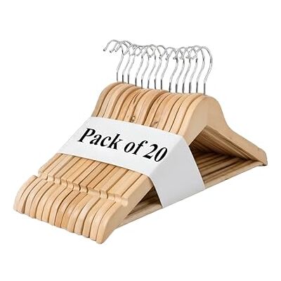 REQUISITE NEEDS Wooden Coat Hangers 20 Pack With 360 Degree Rotatory Hook Strong Shoulder Notches Wardrobe Wooden Garments Hangers Made By Natural Wood and Non-Slip Trouser bar REQUISITE NEEDS Wooden Coat Hangers 20 Pack With 360 Degree Rotatory Hook Strong Shoulder Notches Wardrobe Wooden Garments Hangers Made By Natural Wood and Non-Slip Trouser bar