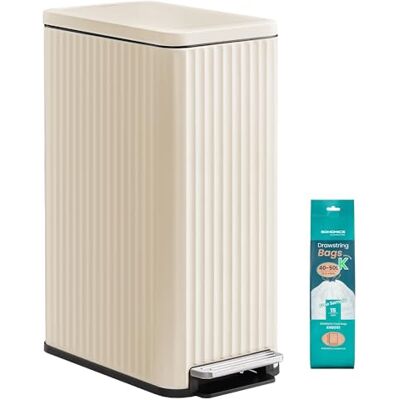 SONGMICS Kitchen Bin with Pedal, 13 Gallon (50 L) Slim Waste Bin with Soft-Close Lid, Removable Inner Bucket, Steel, 15 Rubbish Bags Included, Space-Saving, Cream White LTB350LZ02 SONGMICS Kitchen Bin with Pedal, 13 Gallon (50 L) Slim Waste Bin with Soft-Close Lid, Removable Inner Bucket, Steel, 15 Rubbish Bags Included, Space-Saving, Cream White LTB350LZ02