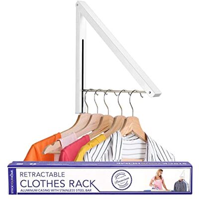 Stock Your Home Single Foldable Clothing Rack, Wall-Mounted Retractable Clothes Hanger for Laundry Dryer Room, Hanging Drying Rod, Small Collapsible Folding Garment Racks, Dorm Accessories (White) Stock Your Home Single Foldable Clothing Rack, Wall-Mounted Retractable Clothes Hanger for Laundry Dryer Room, Hanging Drying Rod, Small Collapsible Folding Garment Racks, Dorm Accessories (White)
