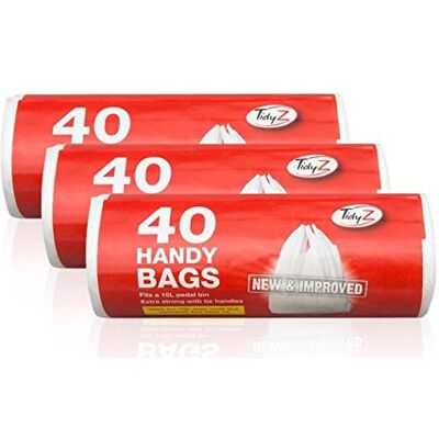 Tidyz 3 Packs Of 40 White Plastic Disposable Pedal Bin Liners Fits 15L Bin Extra Strong Tie Handle 120 Bags In Total Tidyz 3 Packs Of 40 White Plastic Disposable Pedal Bin Liners Fits 15L Bin Extra Strong Tie Handle 120 Bags In Total
