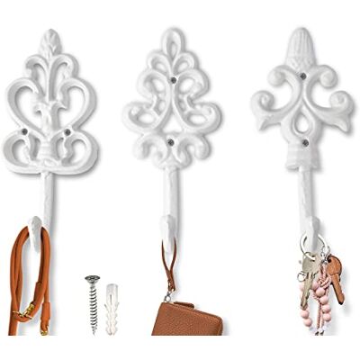 Comfify Antique Chic Cast Iron Decorative Wall Hooks Rustic Shabby French Country Charm Large Decorative Hanging Hooks Set of 3 Screws and Anchors for Mounting Included Powder Coat White Comfify Antique Chic Cast Iron Decorative Wall Hooks Rustic Shabby French Country Charm Large Decorative Hanging Hooks Set of 3 Screws and Anchors for Mounting Included Powder Coat White