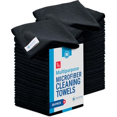 Microfiber Wholesale 12" x 12" Microfiber Cleaning Cloths (50 Pack) Reusable Towels, Wash Rags, Dust Cloth, All-Purpose: Kitchen, Dish, Cars, Shop, Glass (Black) Microfiber Wholesale 12" x 12" Microfiber Cleaning Cloths (50 Pack) Reusable Towels, Wash Rags, Dust Cloth, All-Purpose: Kitchen, Dish, Cars, Shop, Glass (Black)