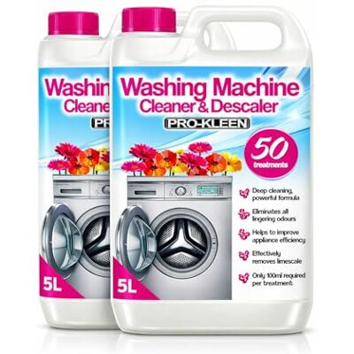 Pro-Kleen Washing Machine Cleaner & Descaler 100 Treatments Removes Smells Caused by Mould, Mildew & Damp (2, 5 Litre) Pro-Kleen Washing Machine Cleaner & Descaler 100 Treatments Removes Smells Caused by Mould, Mildew & Damp (2, 5 Litre)