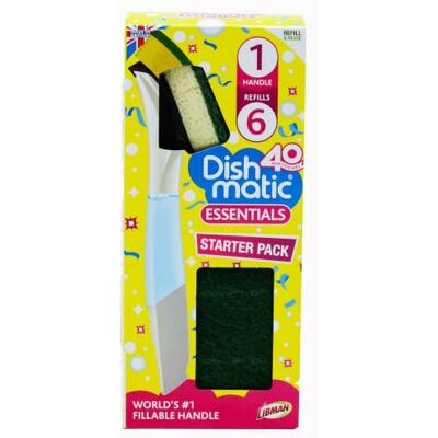 ANGIX Dishmatic Essentials Starter Pack Washing Up Brush Handle with 6 Sponge Refills, Refillable Dish Brush with Built In Soap Dispenser, Non Scratch Kitchen Cleaning Sponge for Dishes, Pots & Pans ANGIX Dishmatic Essentials Starter Pack Washing Up Brush Handle with 6 Sponge Refills, Refillable Dish Brush with Built In Soap Dispenser, Non Scratch Kitchen Cleaning Sponge for Dishes, Pots & Pans