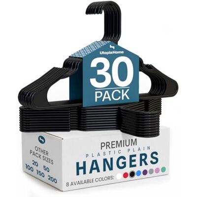 Utopia Home Clothes Hangers 30 Pack Plastic Hangers Space Saving Durable Coat Hanger with Shoulder Grooves (Black) Utopia Home Clothes Hangers 30 Pack Plastic Hangers Space Saving Durable Coat Hanger with Shoulder Grooves (Black)