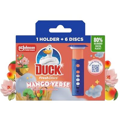 DUCK Fresh Discs Toilet Cleaner Starter Kit, Fights Stains That Harbour Germs, Prevents Limescale Build Up, Mango Verse, Pack of 5 (Each Kit contains 1 Holder + 1 Refill Tube) DUCK Fresh Discs Toilet Cleaner Starter Kit, Fights Stains That Harbour Germs, Prevents Limescale Build Up, Mango Verse, Pack of 5 (Each Kit contains 1 Holder + 1 Refill Tube)