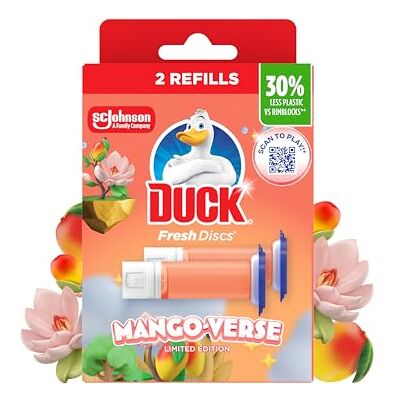 DUCK Fresh Discs Toilet Cleaner Refill Twin Pack, Fights Stains That Harbour Germs, Prevents Limescale Build Up, Mango Verse, Pack of 5 (Total of 10 Refill Tubes) DUCK Fresh Discs Toilet Cleaner Refill Twin Pack, Fights Stains That Harbour Germs, Prevents Limescale Build Up, Mango Verse, Pack of 5 (Total of 10 Refill Tubes)