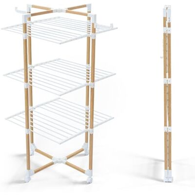VOUNOT Vertical Clothes Drying Rack - Foldable 3 Levels, White VOUNOT Vertical Clothes Drying Rack - Foldable 3 Levels, White