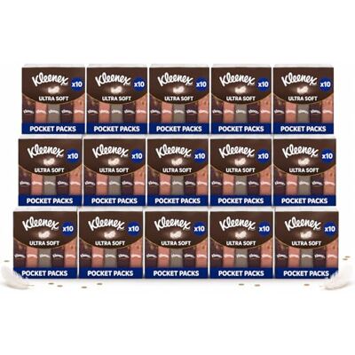 Kleenex Ultra Soft Pocket Pack Tissues Beautifully Soft and Silky Tissues 10 Pocket Packs (15 Units) Kleenex Ultra Soft Pocket Pack Tissues Beautifully Soft and Silky Tissues 10 Pocket Packs (15 Units)