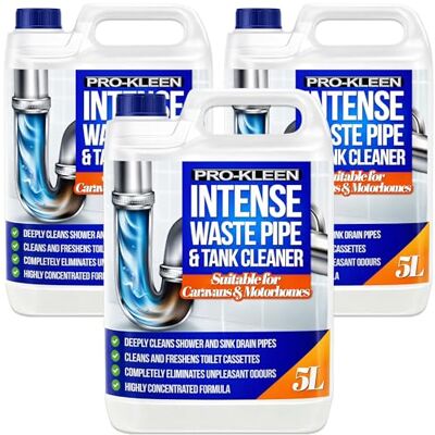 Pro-Kleen Intense Waste Pipe and Tank Cleaner for Caravans and Motorhomes 15L Deeply Cleans and freshens Shower, Sink Drain Pipes, Toilet Cassettes, Eliminates Unpleasant Odours Pro-Kleen Intense Waste Pipe and Tank Cleaner for Caravans and Motorhomes 15L Deeply Cleans and freshens Shower, Sink Drain Pipes, Toilet Cassettes, Eliminates Unpleasant Odours