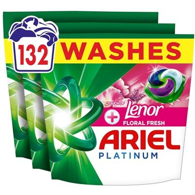 Ariel Platinum PODS®, Washing Liquid Laundry Detergent Capsules, 3 x 44 Washes, +Touch of Lenor Floral Fresh, 7-Day Long-Lasting Freshness Ariel Platinum PODS®, Washing Liquid Laundry Detergent Capsules, 3 x 44 Washes, +Touch of Lenor Floral Fresh, 7-Day Long-Lasting Freshness