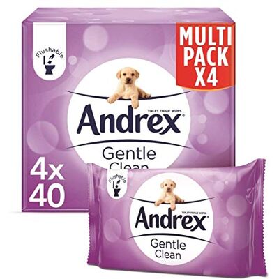Andrex Gentle Clean Flushable Washlets, Fragrance Free, 4 Packs Andrex Gentle Clean Flushable Washlets, Fragrance Free, 4 Packs