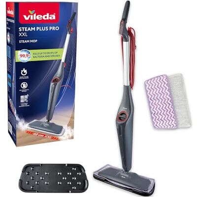 Vileda Steam Plus Pro XXL Steam Cleaner Steam Mop with 4 steam settings, 2 x refills & storage tray Sensitive Floor Cleaning Pad Kills and Removes Viruses, Germs and Bacteria up to 99.9% Vileda Steam Plus Pro XXL Steam Cleaner Steam Mop with 4 steam settings, 2 x refills & storage tray Sensitive Floor Cleaning Pad Kills and Removes Viruses, Germs and Bacteria up to 99.9%