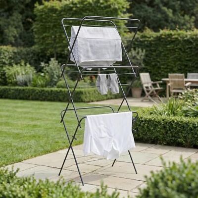 OHS 3 Tier Folding Clothes Airer Black, Indoor Outdoor Drying Rack Laundry Towels Non Slip Feet Sturdy Maiden Clothes Horse Home Storage Space Saving Washing Line 15m Drying Space, 136 x 62 x 49cm OHS 3 Tier Folding Clothes Airer Black, Indoor Outdoor Drying Rack Laundry Towels Non Slip Feet Sturdy Maiden Clothes Horse Home Storage Space Saving Washing Line 15m Drying Space, 136 x 62 x 49cm