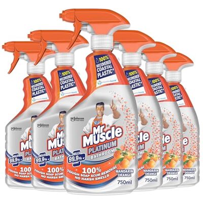Mr Muscle Bathroom Cleaner, Platinum Antibacterial Bathroom Spray, Mandarin, Pack of 6 (6 x 750ml) Mr Muscle Bathroom Cleaner, Platinum Antibacterial Bathroom Spray, Mandarin, Pack of 6 (6 x 750ml)
