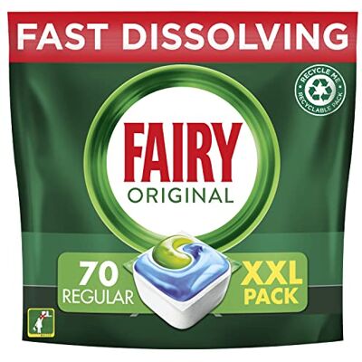 Fairy All-In-1 Dishwasher Tablets Bulk, 70 Tablets, Original, XXL Pack, Effective Even On Dried-On Grease Fairy All-In-1 Dishwasher Tablets Bulk, 70 Tablets, Original, XXL Pack, Effective Even On Dried-On Grease