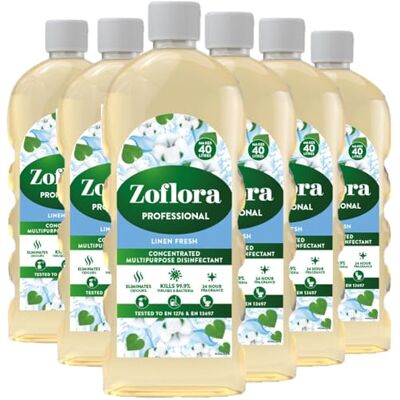 Zoflora Concentrated Linen Fresh Disinfectant Liquid, 1 Litre, Powerful Antibacterial & Multi-Surface Cleaner, Kills 99.9% of Bacteria & Viruses (6 Units) Zoflora Concentrated Linen Fresh Disinfectant Liquid, 1 Litre, Powerful Antibacterial & Multi-Surface Cleaner, Kills 99.9% of Bacteria & Viruses (6 Units)