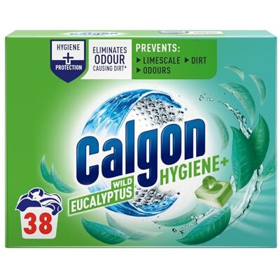 Calgon Hygiene Plus Washing Machine Cleaner & Limescale Remover, Water Softener Tablets with Eucalyptus Scent, 38 Tablets, Pack of 1 Calgon Hygiene Plus Washing Machine Cleaner & Limescale Remover, Water Softener Tablets with Eucalyptus Scent, 38 Tablets, Pack of 1