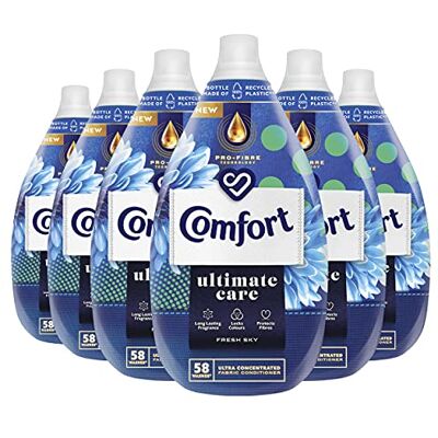 Comfort Ultimate Care Fresh Sky Ultra-Concentrated Fabric Conditioner bottle made of 100% recycled plastic* for complete clothes protection 6x 870 ml (348 washes) Comfort Ultimate Care Fresh Sky Ultra-Concentrated Fabric Conditioner bottle made of 100% recycled plastic* for complete clothes protection 6x 870 ml (348 washes)