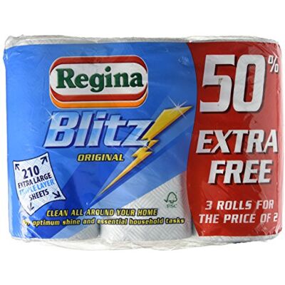 Regina Blitz - Blitz - Three Ply - Pack of 2 - Towel Roll Regina Blitz - Blitz - Three Ply - Pack of 2 - Towel Roll