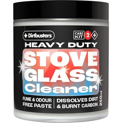 Dirtbusters Stove Glass Cleaner Paste for Log Burners & Wood Burners, 250g Lifts burnt-on soot, carbon & tar Clings without dripping Fume free, light your fire straight after Lasts years Dirtbusters Stove Glass Cleaner Paste for Log Burners & Wood Burners, 250g Lifts burnt-on soot, carbon & tar Clings without dripping Fume free, light your fire straight after Lasts years