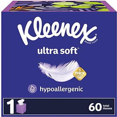 Kleenex Ultra Soft Facial Tissues, 1 Cube Box, 60 Tissues per Box, 3-Ply, Packaging May Vary Kleenex Ultra Soft Facial Tissues, 1 Cube Box, 60 Tissues per Box, 3-Ply, Packaging May Vary