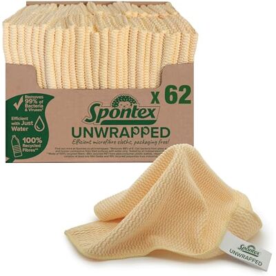 Spontex Unwrapped Microfibre Cloths for Cleaning 62 x Packaging Free Microfibre Cleaning Cloths For Use as Dusters, Dish Cloths & Kitchen Towels 30 x 30cm Made of 100% Recycled Fibres* Spontex Unwrapped Microfibre Cloths for Cleaning 62 x Packaging Free Microfibre Cleaning Cloths For Use as Dusters, Dish Cloths & Kitchen Towels 30 x 30cm Made of 100% Recycled Fibres*