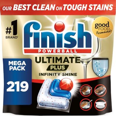 Finish Ultimate Plus Infinity Shine, Dishwasher Tablets, Fresh, 219 5X cleaning power vs Power, Advanced formula, Intensive clean, Removes burnt-on stains, Short eco cycle compatible Finish Ultimate Plus Infinity Shine, Dishwasher Tablets, Fresh, 219 5X cleaning power vs Power, Advanced formula, Intensive clean, Removes burnt-on stains, Short eco cycle compatible