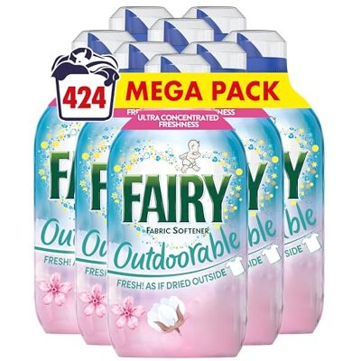 Fairy Non Bio Fairy Outdoorable Fabric Conditioner, Cherry Blossom and Nordic Cotton, 424 Washes (8x53), Ultra Concentrated Formula For Sensitive Skin, Dermatologically Tested Fairy Non Bio Fairy Outdoorable Fabric Conditioner, Cherry Blossom and Nordic Cotton, 424 Washes (8x53), Ultra Concentrated Formula For Sensitive Skin, Dermatologically Tested