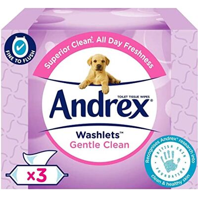 Andrex Gentle Clean Flushable Washlets, Fragrance Free, 3 X 40 wipes Andrex Gentle Clean Flushable Washlets, Fragrance Free, 3 X 40 wipes