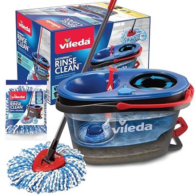 Vileda EasyWring RinseClean Spin Mop & Bucket System with 1 Extra Refill 2-Tanks Separate Clean and Dirty Water Machine Washable and Reusable Microfiber Mop Head Hands-Free Wringing Mop Bucket Vileda EasyWring RinseClean Spin Mop & Bucket System with 1 Extra Refill 2-Tanks Separate Clean and Dirty Water Machine Washable and Reusable Microfiber Mop Head Hands-Free Wringing Mop Bucket