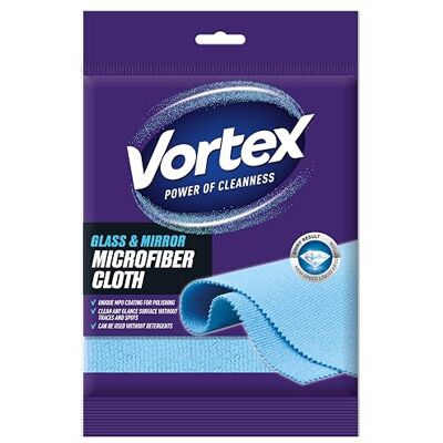 Vortex Microfibre Cloth for Glass and Mirrors, 35 x 35 cm, Universal, for All Surfaces, Wet and Dry, Detergent Free, Streak-free, Reusable, Home, Restaurants, Offices, Cars, Pack of 1 Vortex Microfibre Cloth for Glass and Mirrors, 35 x 35 cm, Universal, for All Surfaces, Wet and Dry, Detergent Free, Streak-free, Reusable, Home, Restaurants, Offices, Cars, Pack of 1