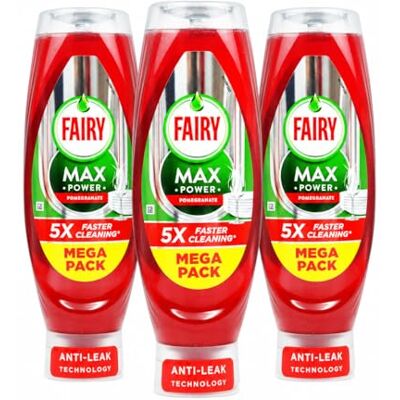 Fairy Max Power Washing-Up Liquid Spring Edition POMEGRANATE 640 ml × 3 LiftAction Grease-Cutting Formula Upside‑Down Bottle with No Flip Cap Sparkling Clean Every Wash Fairy Max Power Washing-Up Liquid Spring Edition POMEGRANATE 640 ml × 3 LiftAction Grease-Cutting Formula Upside‑Down Bottle with No Flip Cap Sparkling Clean Every Wash