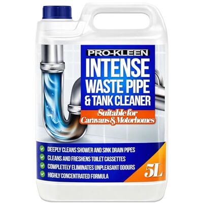 Pro-Kleen Intense Waste Pipe and Tank Cleaner For Caravans and Motorhomes 5L Deeply Cleans, Freshens, Shower & Sink Drain Pipes, Toilet Cassettes, Eliminates Unpleasant Odours Pro-Kleen Intense Waste Pipe and Tank Cleaner For Caravans and Motorhomes 5L Deeply Cleans, Freshens, Shower & Sink Drain Pipes, Toilet Cassettes, Eliminates Unpleasant Odours
