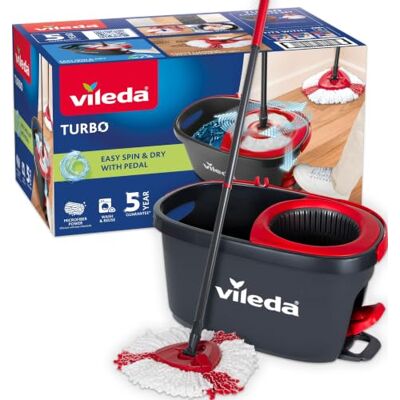 Vileda Easy Wring & Clean Spinning Mop & Bucket Set with Pedal 3 Piece Handle 130 cm Floor Mop with Rotating Wringer Turbo Refill 100% Microfibre Mop Head Vileda Easy Wring & Clean Spinning Mop & Bucket Set with Pedal 3 Piece Handle 130 cm Floor Mop with Rotating Wringer Turbo Refill 100% Microfibre Mop Head
