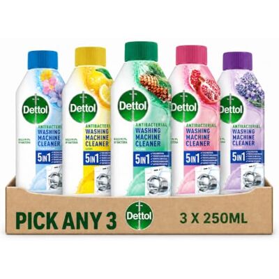 Dettol Washing Machine Cleaner 250ml – Pick Any 3 Fragrances Original, Lemon, Spring Blossom, Lavender or Pomegranate 3 x 250ml Washing Machine Cleaning Liquid Bundle Dettol Washing Machine Cleaner 250ml – Pick Any 3 Fragrances Original, Lemon, Spring Blossom, Lavender or Pomegranate 3 x 250ml Washing Machine Cleaning Liquid Bundle