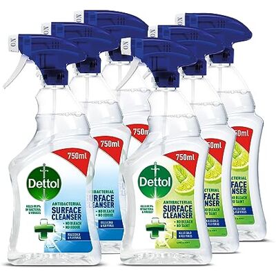 Dettol Antibacterial Disinfectant Surface Cleaner Original + Mint and Lime Fragrance Pack of 6 6 x 750ml Total of 4.5L Dettol Antibacterial Disinfectant Surface Cleaner Original + Mint and Lime Fragrance Pack of 6 6 x 750ml Total of 4.5L