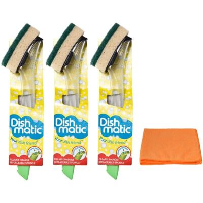 Topest 3X Fillable Washing up Brush and Sponge Bundle Easy Grip Dish Cleaner with Ultra Absorbent Microfibre Cleaning Cloth Topest 3X Fillable Washing up Brush and Sponge Bundle Easy Grip Dish Cleaner with Ultra Absorbent Microfibre Cleaning Cloth