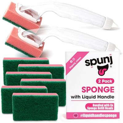 SOL spunj 2 Pack Sponge with Liquid Handle Bundled with 6x Refill Heads Liquid Handle Sponge for Super Fun Easy Cleaning and Dishwashing, Built in Soap Dispenser & Replaceable Heads SOL spunj 2 Pack Sponge with Liquid Handle Bundled with 6x Refill Heads Liquid Handle Sponge for Super Fun Easy Cleaning and Dishwashing, Built in Soap Dispenser & Replaceable Heads