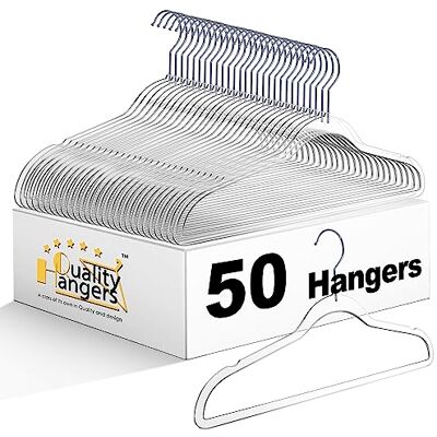 Quality Hangers Plastic Hangers for Clothes 50 Pack 17.5 Inch Heavy Duty Space Saving Crystal Clear Acrylic 360 Degree Swivel Hook and Notches (Clear) Quality Hangers Plastic Hangers for Clothes 50 Pack 17.5 Inch Heavy Duty Space Saving Crystal Clear Acrylic 360 Degree Swivel Hook and Notches (Clear)