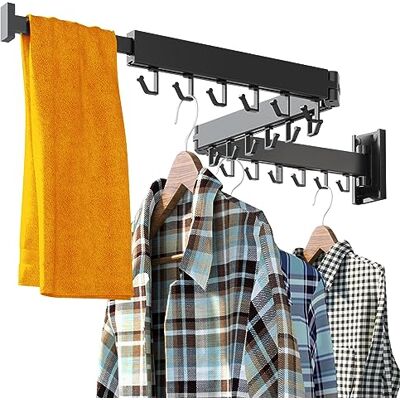 HEILAIYI Clothes Drying Rack for Laundry,Wall Mounted Clothes Hanger Rack,Folding,Retractable,Collapsible(J Shape Hooks) HEILAIYI Clothes Drying Rack for Laundry,Wall Mounted Clothes Hanger Rack,Folding,Retractable,Collapsible(J Shape Hooks)