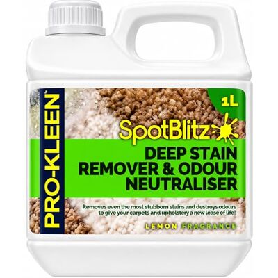 Pro-Kleen SpotBlitz Carpet Cleaner Shampoo 1L Deep Stain Remover & Odour Neutraliser – Removes Pet Urine Stains & Smells, Upholstery & Rug Cleaning Solution, Fresh Lemon Fragrance Pro-Kleen SpotBlitz Carpet Cleaner Shampoo 1L Deep Stain Remover & Odour Neutraliser – Removes Pet Urine Stains & Smells, Upholstery & Rug Cleaning Solution, Fresh Lemon Fragrance