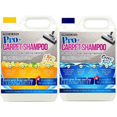 Pro-Kleen Pro+ Carpet and Upholstery Cleaning Solution 4 in 1 Concentrate Carpet Shampoo – Suitable for all Machines 5L (Citrus Splash) 5L (Ocean Fresh) Pro-Kleen Pro+ Carpet and Upholstery Cleaning Solution 4 in 1 Concentrate Carpet Shampoo – Suitable for all Machines 5L (Citrus Splash) 5L (Ocean Fresh)